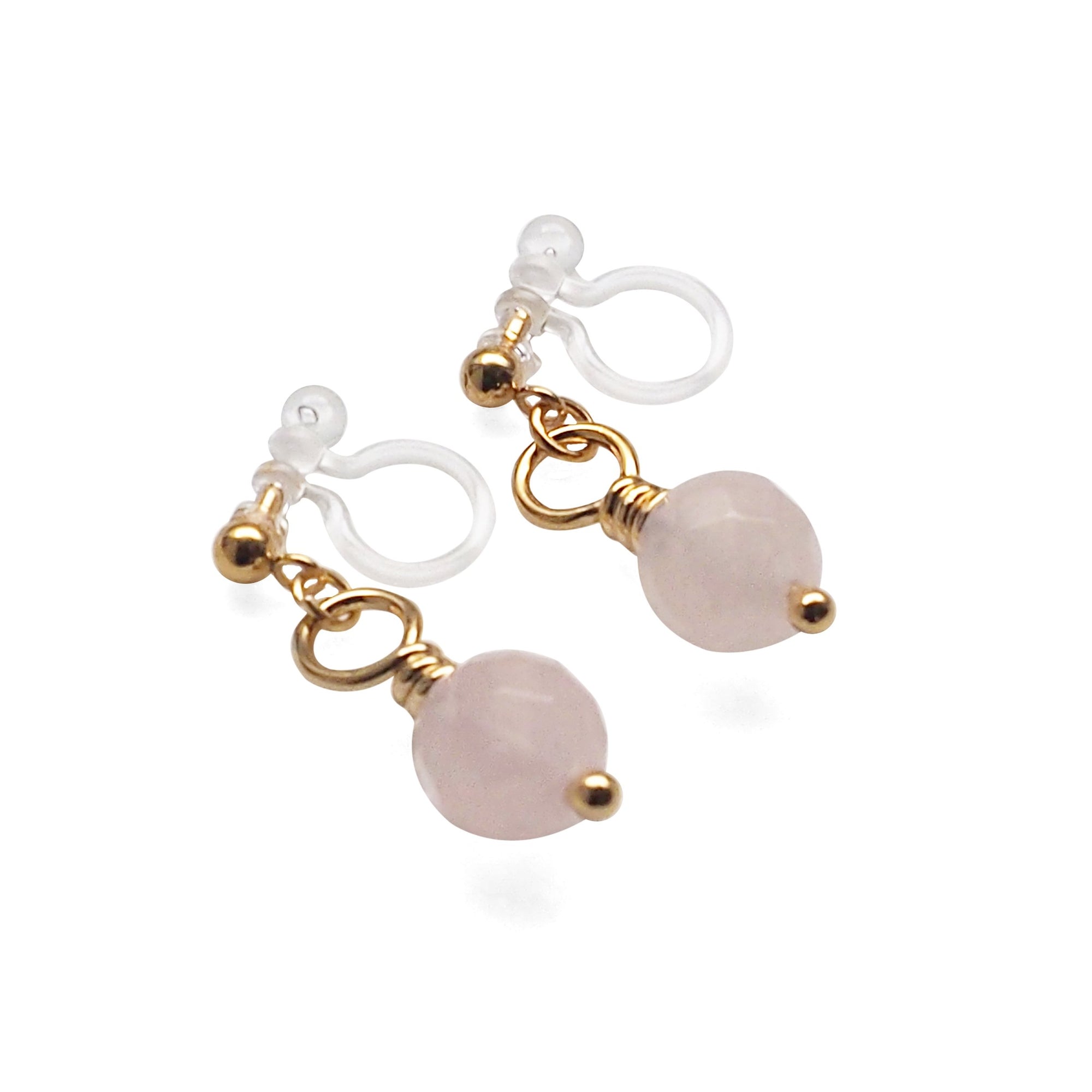 Pink Rose Quartz Invisible Clip On Earrings - miyabigracejewelry.com