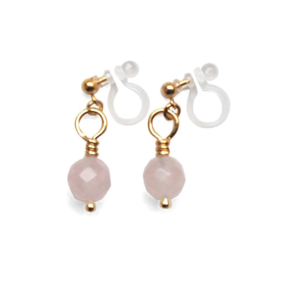 Pink Rose Quartz Invisible Clip On Earrings - miyabigracejewelry.com