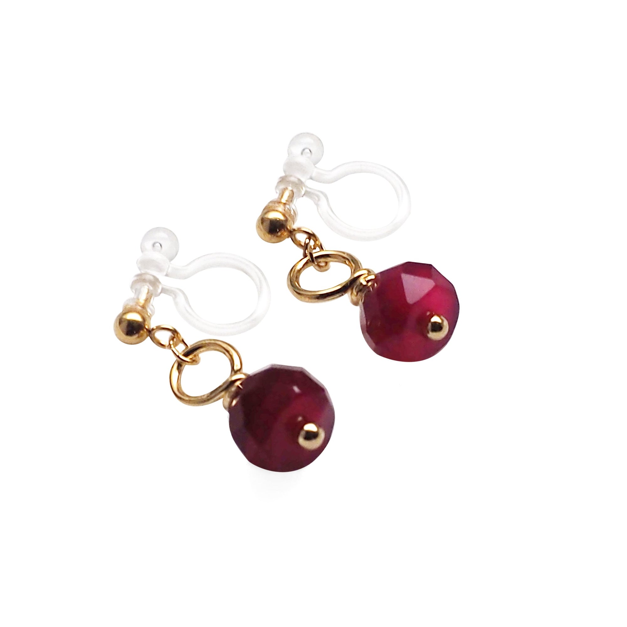 Red Agate Invisible Clip On Earrings - miyabigracejewelry.com