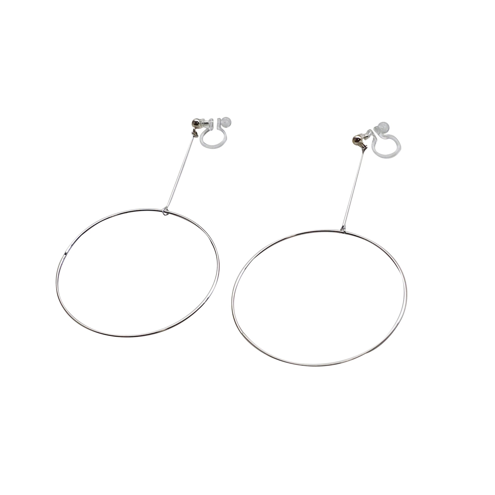 Dangle Silver Circle Hoop Invisible Clip On Earrings - Miyabi Grace