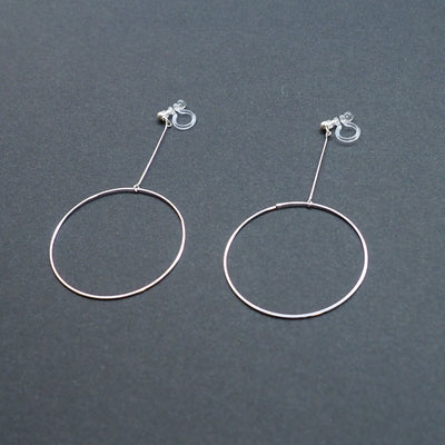 Dangle Silver Circle Hoop Invisible Clip On Earrings - Miyabi Grace