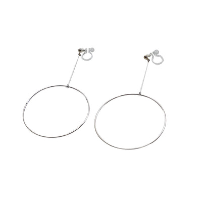 Dangle Silver Circle Hoop Invisible Clip On Earrings - Miyabi Grace