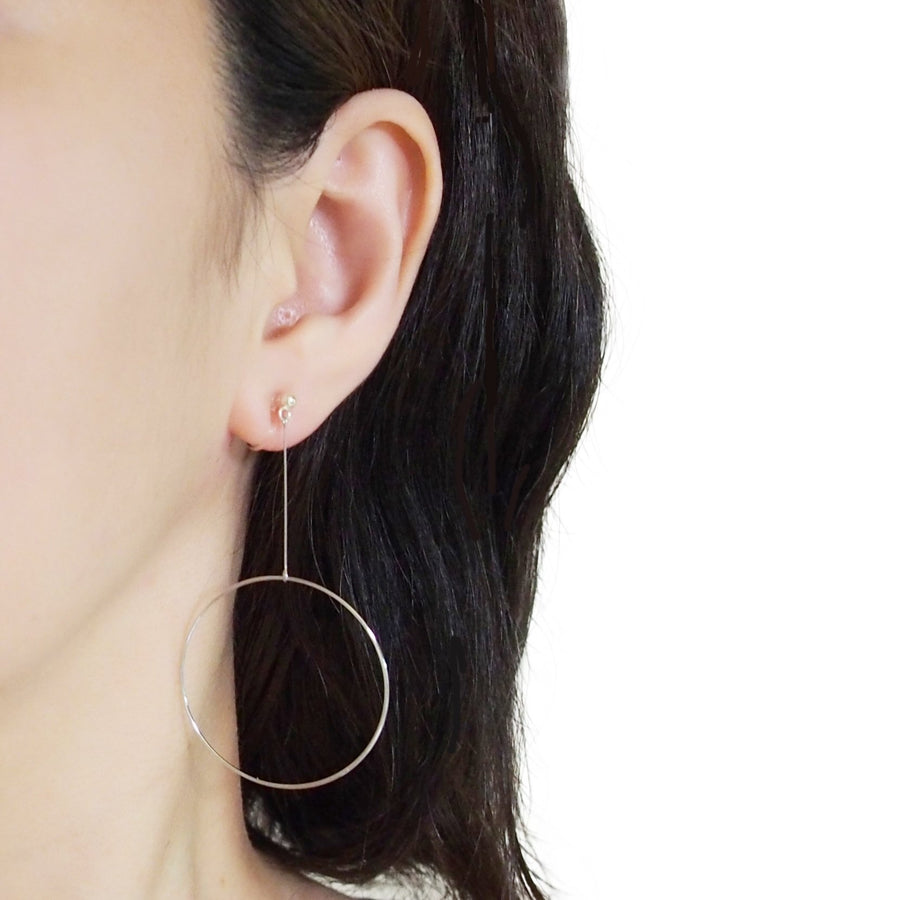 Dangle Silver Circle Hoop Invisible Clip On Earrings - Miyabi Grace