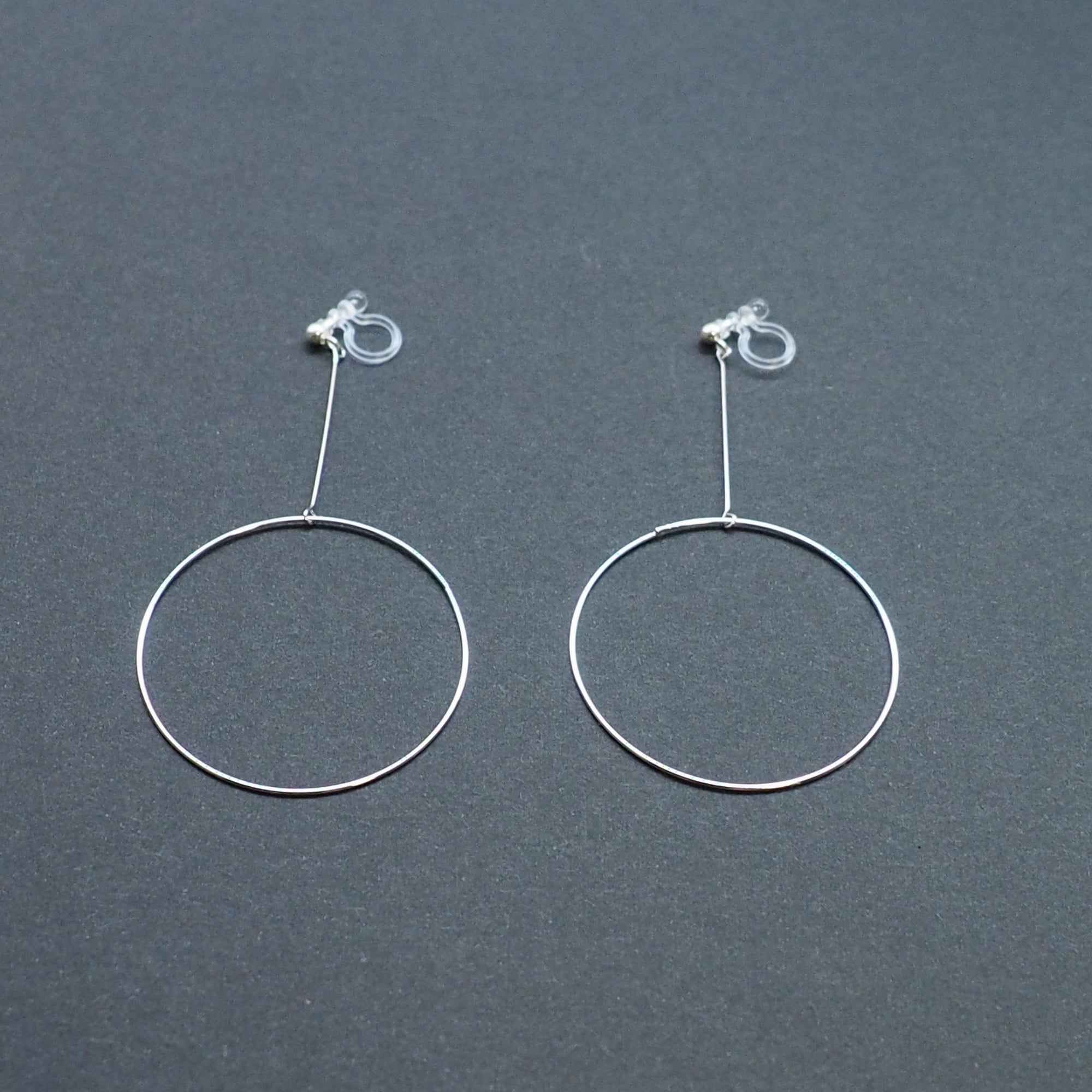 Dangle Silver Circle Hoop Invisible Clip On Earrings - Miyabi Grace