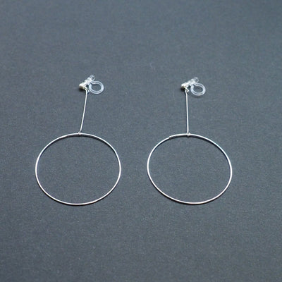 Dangle Silver Circle Hoop Invisible Clip On Earrings - Miyabi Grace