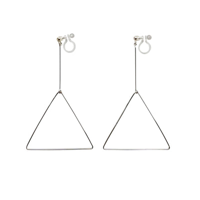 Dangle Silver Triangle Hoop Invisible Clip On Earrings - Miyabi Grace