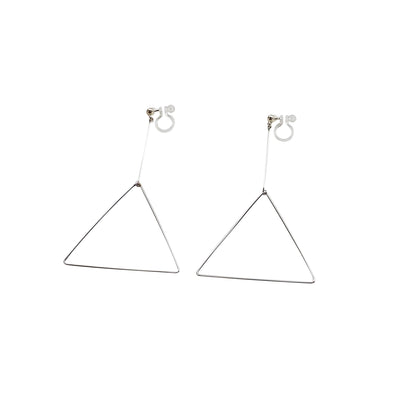Dangle Silver Triangle Hoop Invisible Clip On Earrings - Miyabi Grace