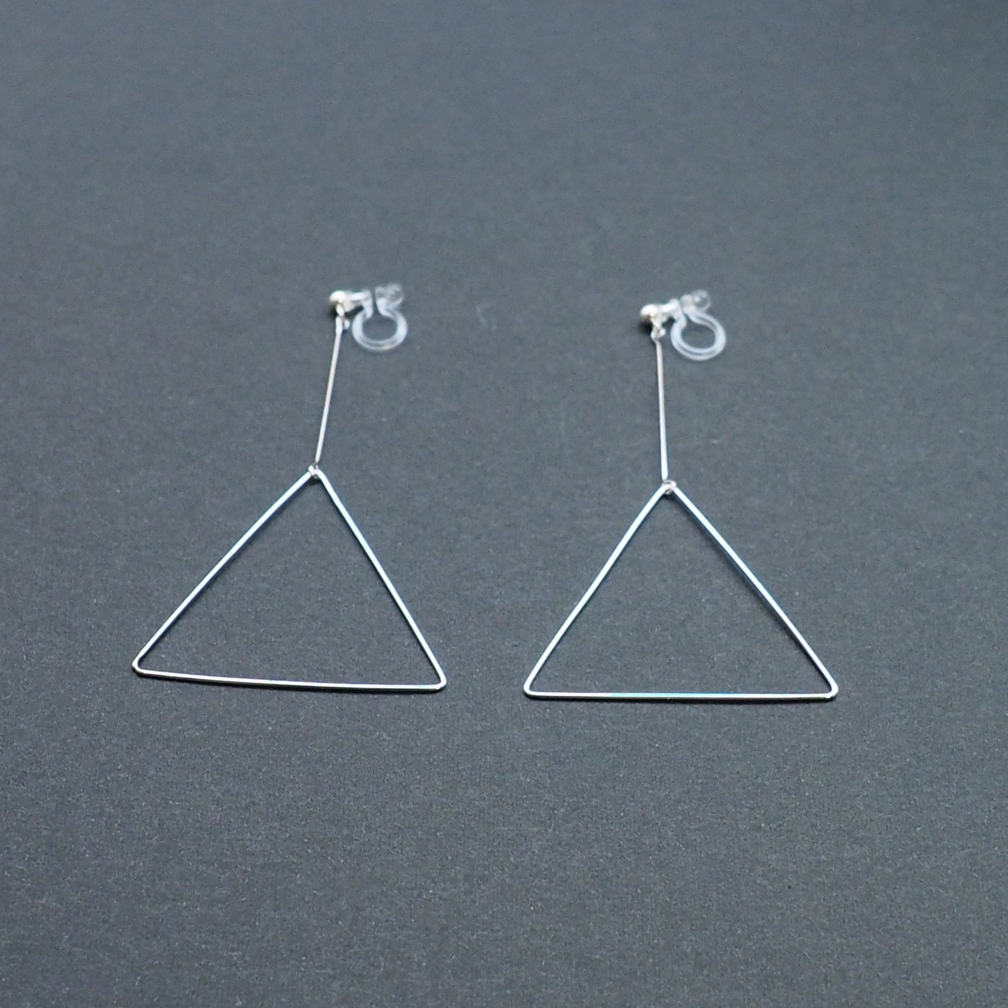 Dangle Silver Triangle Hoop Invisible Clip On Earrings - Miyabi Grace
