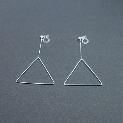Dangle Silver Triangle Hoop Invisible Clip On Earrings - Miyabi Grace