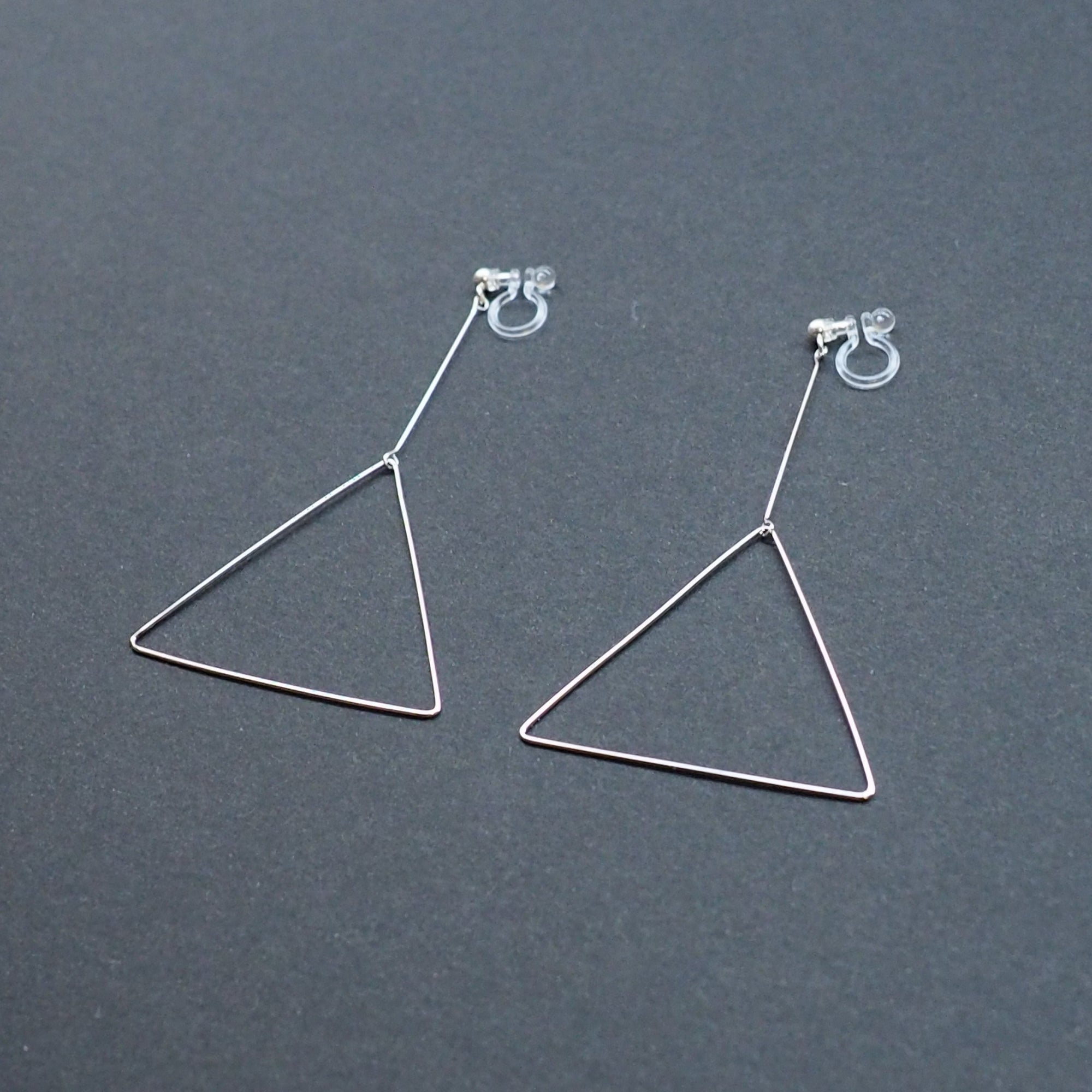 Dangle Silver Triangle Hoop Invisible Clip On Earrings - Miyabi Grace