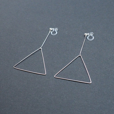 Dangle Silver Triangle Hoop Invisible Clip On Earrings - Miyabi Grace
