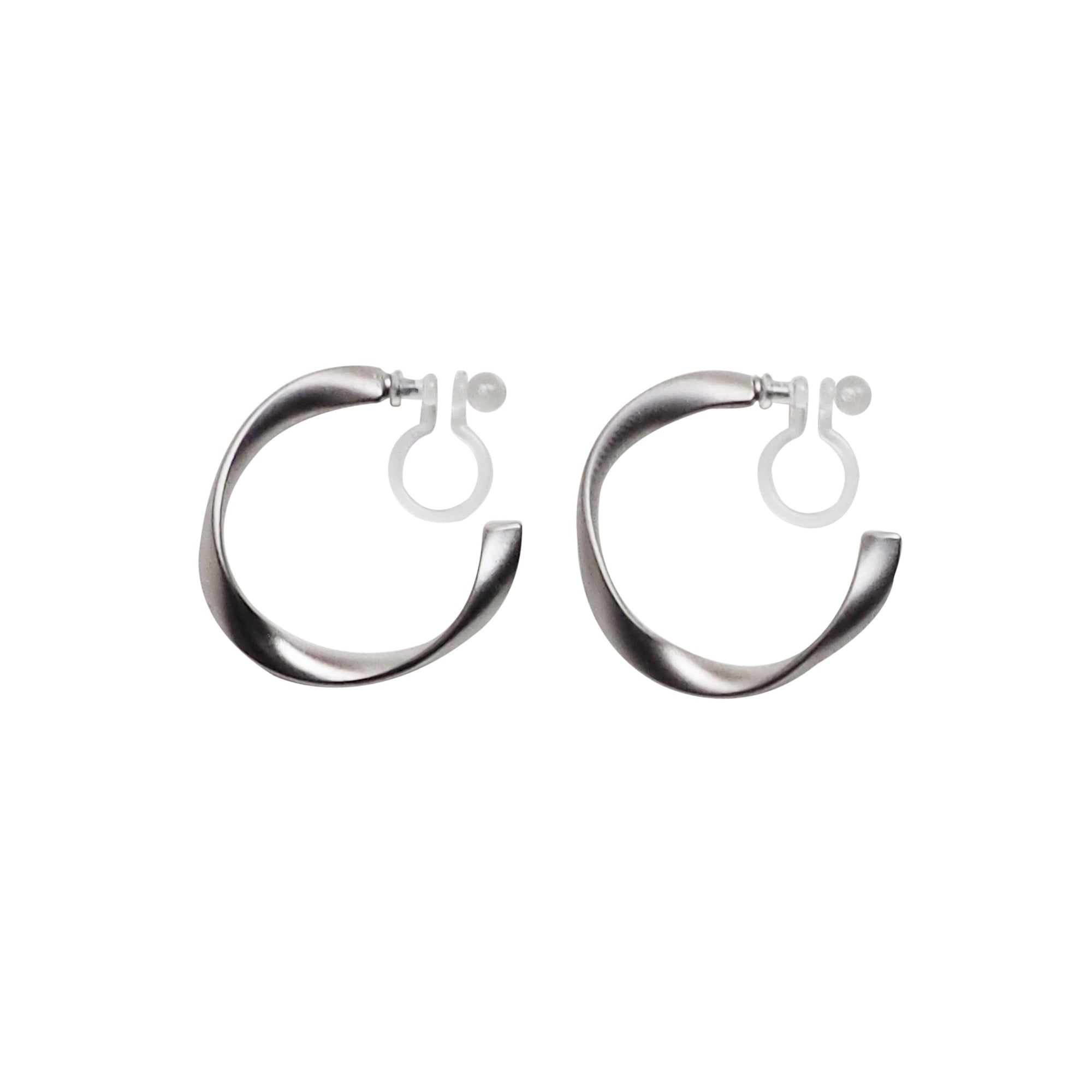 Silver Twisted Invisible Clip On Hoop Earrings - Miyabi Grace