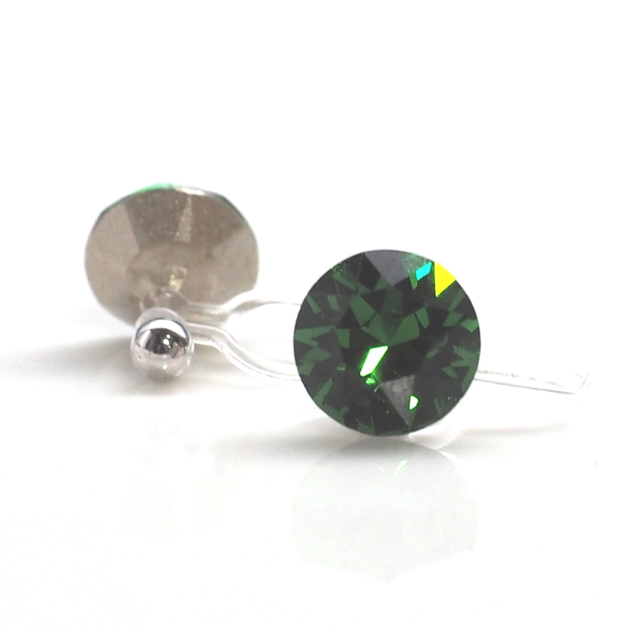 Dark Moss Green Swarovski crystal invisible clip on stud earrings - miyabigracejewelry.com