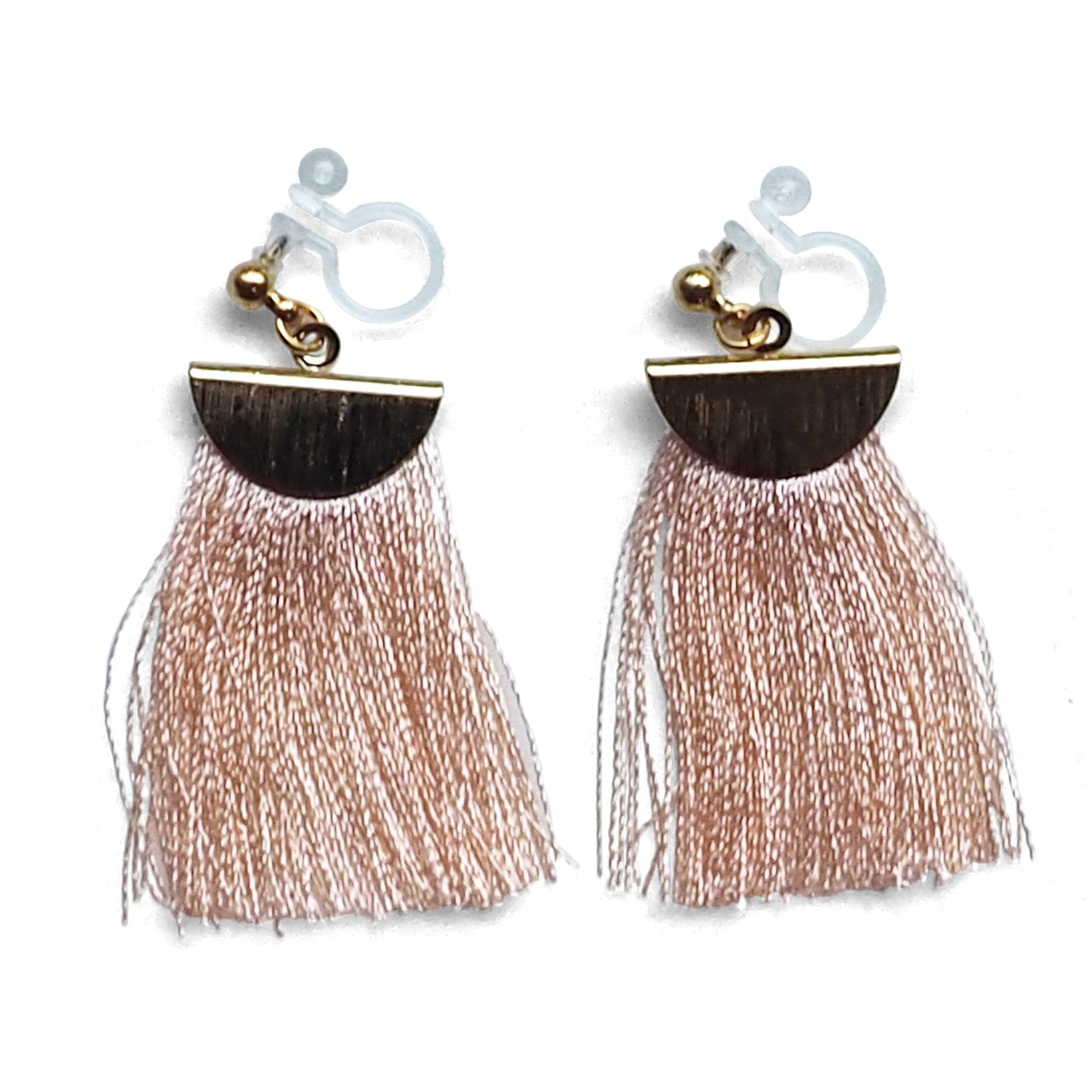 Peachy orange flat tassel invisible clip on earrings - miyabigracejewelry.com