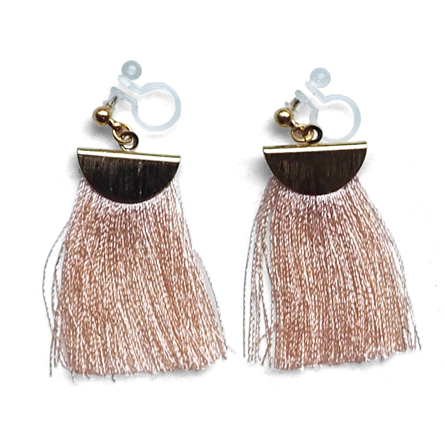 Peachy orange flat tassel invisible clip on earrings - miyabigracejewelry.com