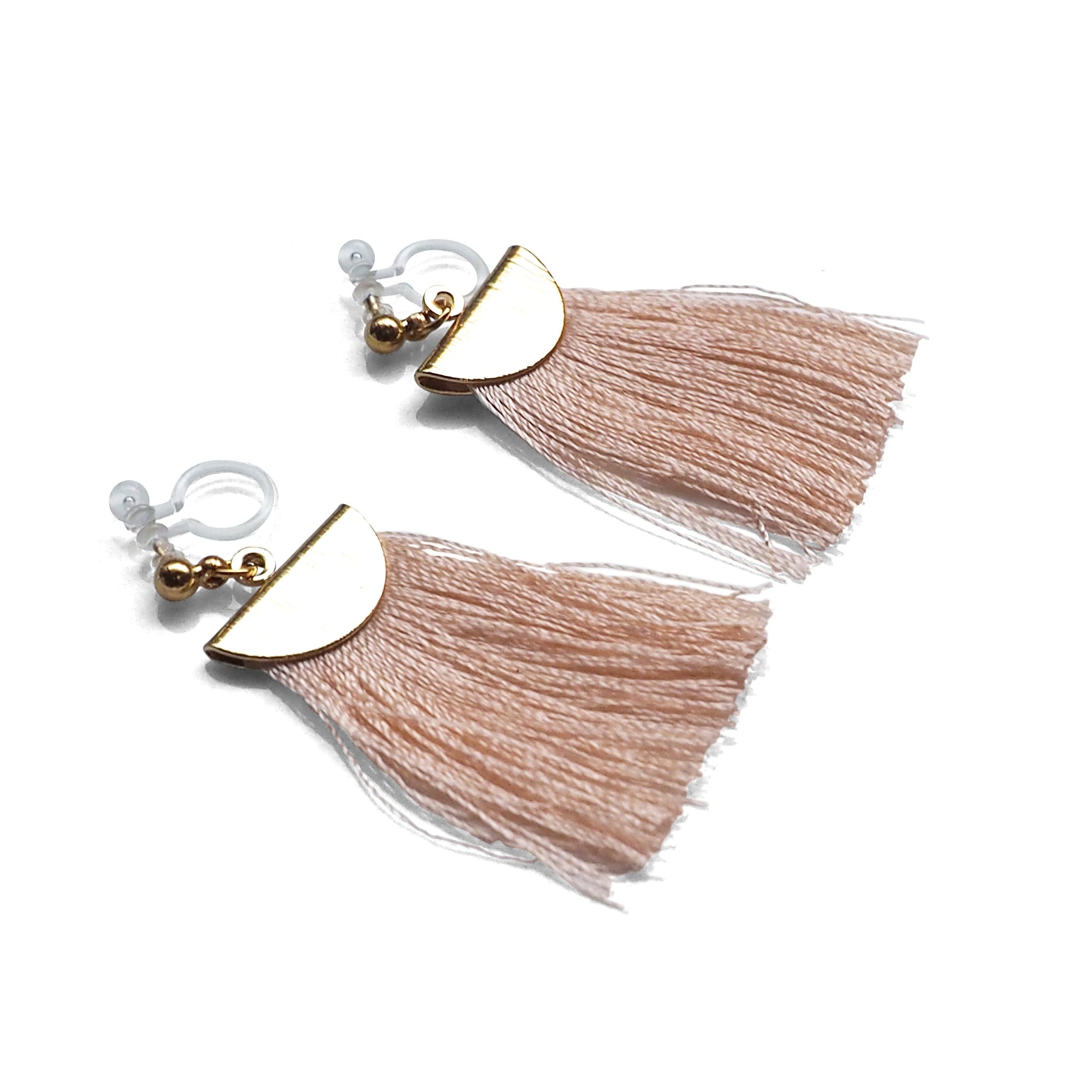 Peachy orange flat tassel invisible clip on earrings - miyabigracejewelry.com