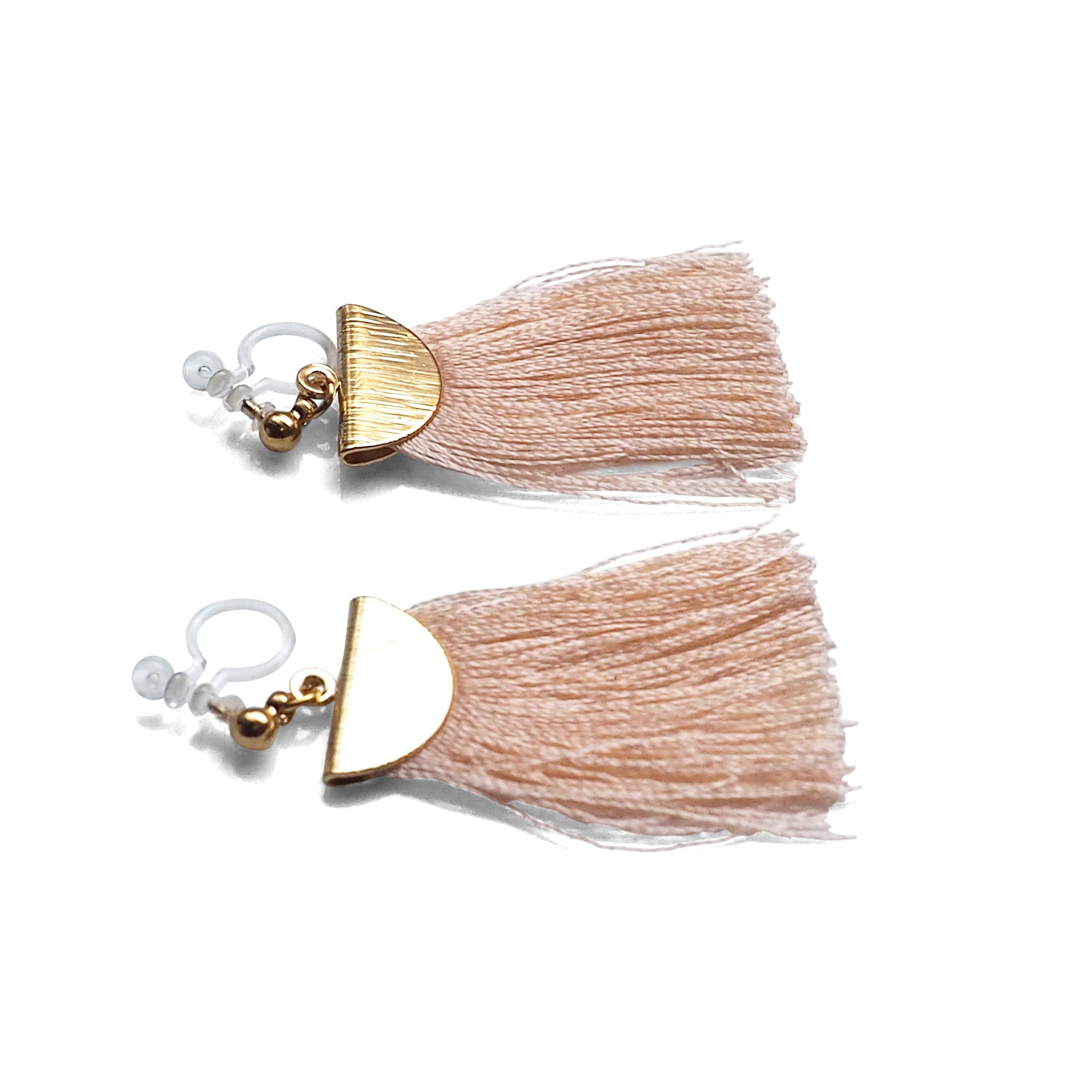Peachy orange flat tassel invisible clip on earrings - miyabigracejewelry.com