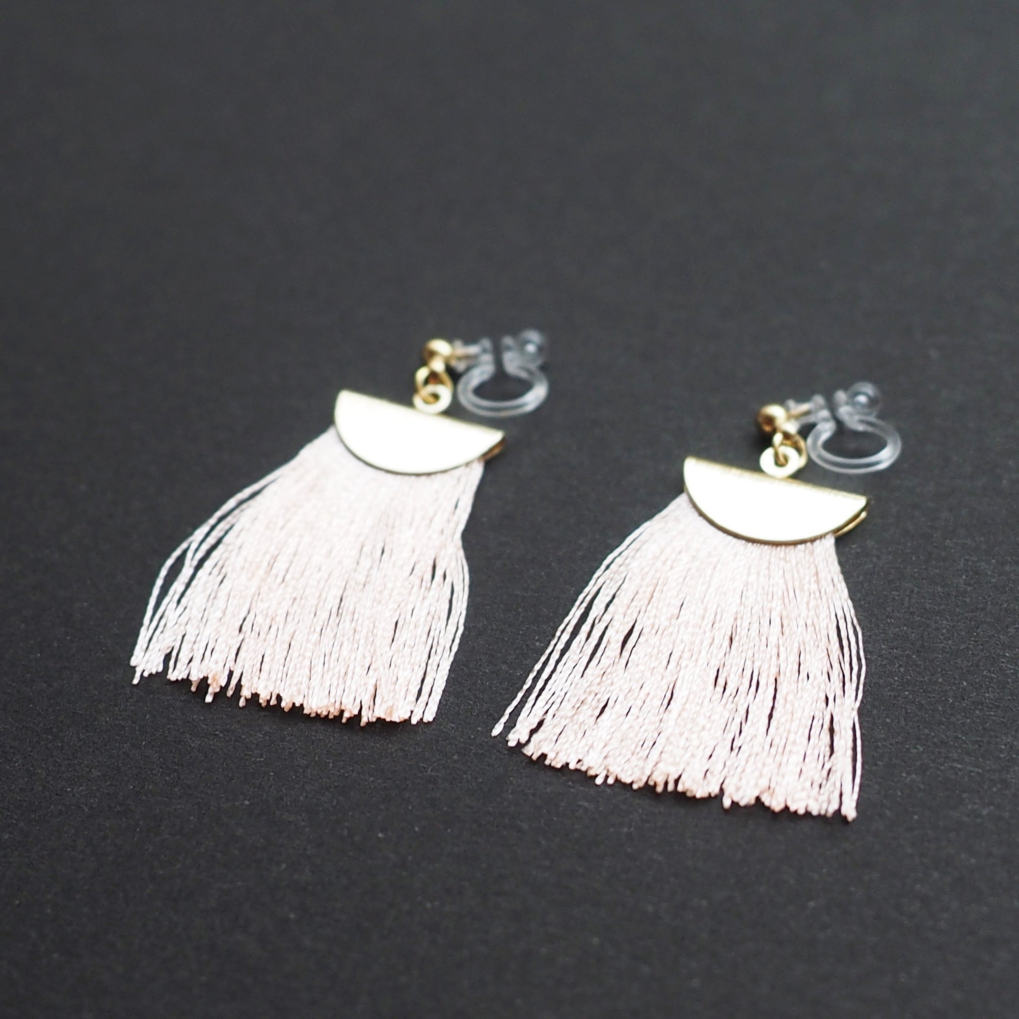 Peachy orange flat tassel invisible clip on earrings - miyabigracejewelry.com