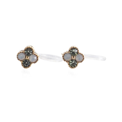 Light Green Flower Rhinestone Invisible Clip On Stud Earrings - miyabigracejewelry.com