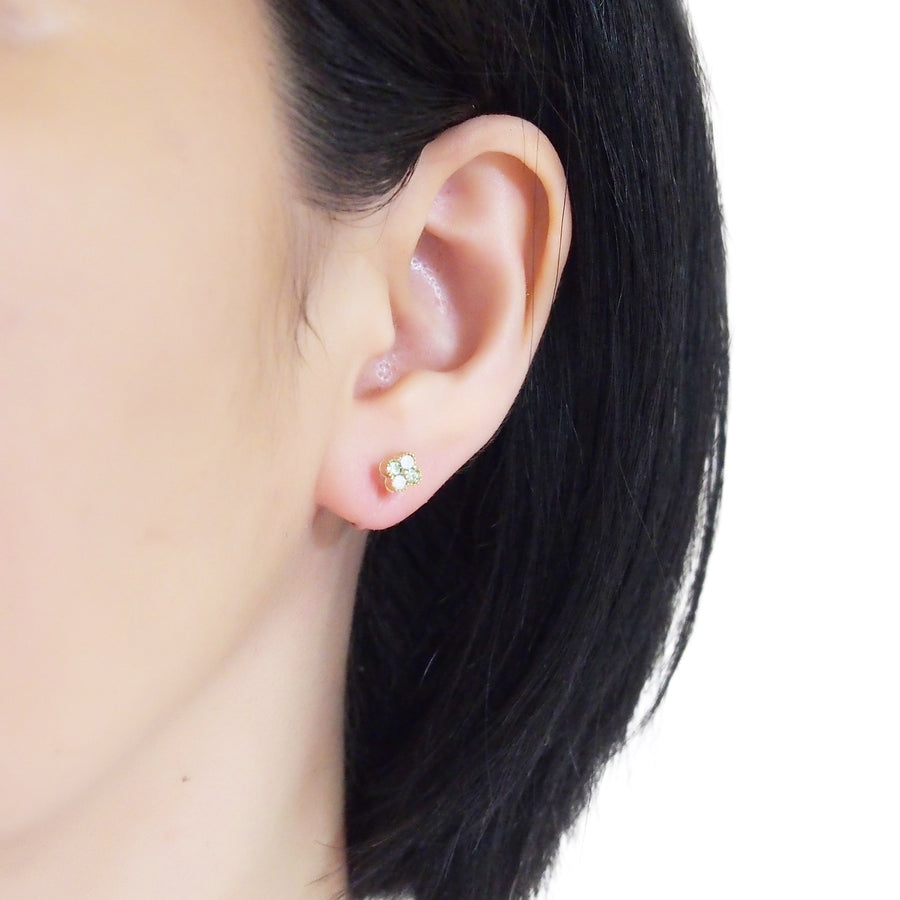 Light Green Flower Rhinestone Invisible Clip On Stud Earrings - miyabigracejewelry.com