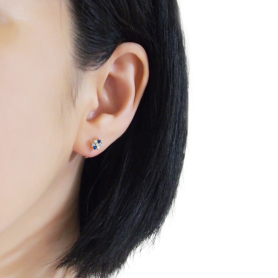 Flower Rhinestone Invisible Clip On Stud Earrings (Blue) - miyabigracejewelry.com