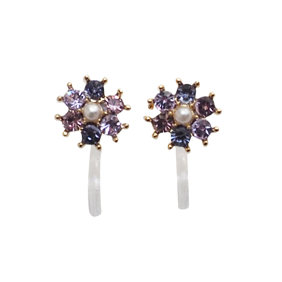 Flower Rhinestone Invisible Clip On Stud Earrings (Light Purple) - miyabigracejewelry.com