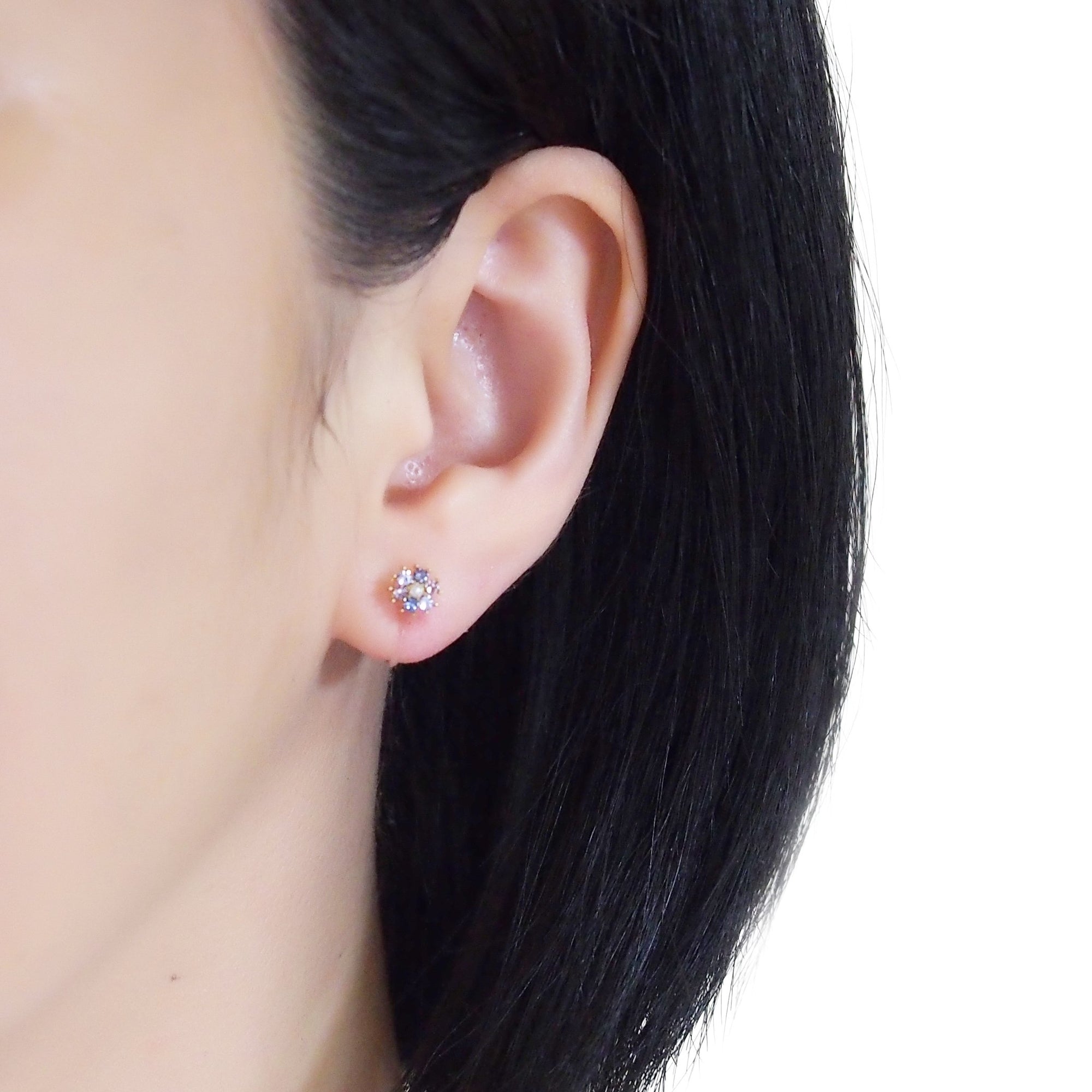 Flower Rhinestone Invisible Clip On Stud Earrings (Light Purple) - miyabigracejewelry.com