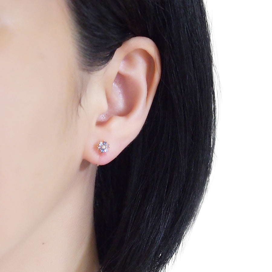 Flower Rhinestone Invisible Clip On Stud Earrings (Light Purple) - miyabigracejewelry.com