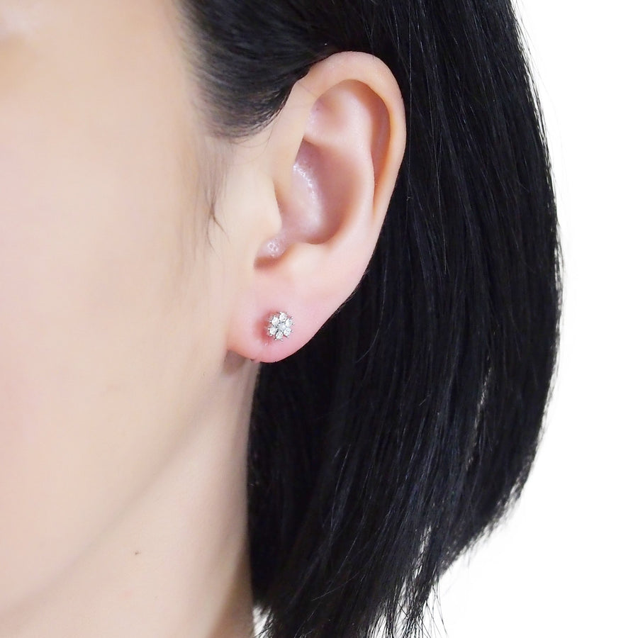 Flower Rhinestone Invisible Clip On Stud Earrings (Silver tone) - miyabigracejewelry.com