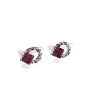 Fuchsia Pink Swarovski Hoop Rhinestone Invisible Clip On Stud Earrings - miyabigracejewelry.com