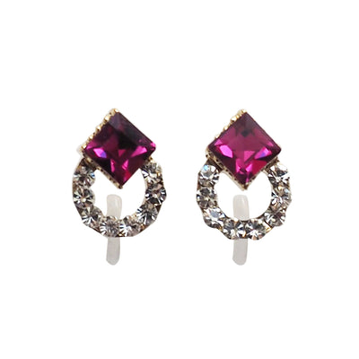 Fuchsia Pink Swarovski Hoop Rhinestone Invisible Clip On Stud Earrings - miyabigracejewelry.com