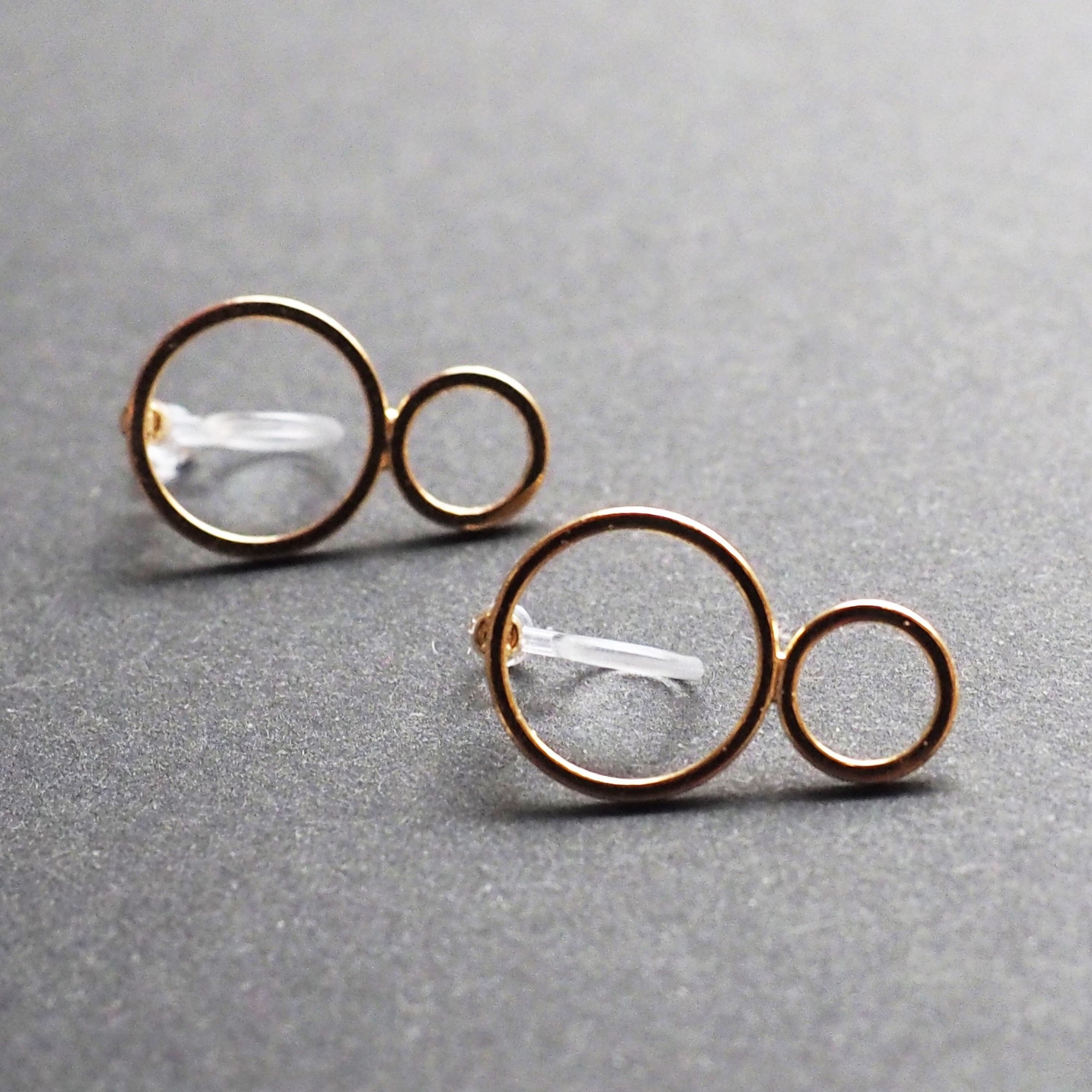 Double hoop invisible clip on stud earrings ( Gold tone ) - miyabigracejewelry.com