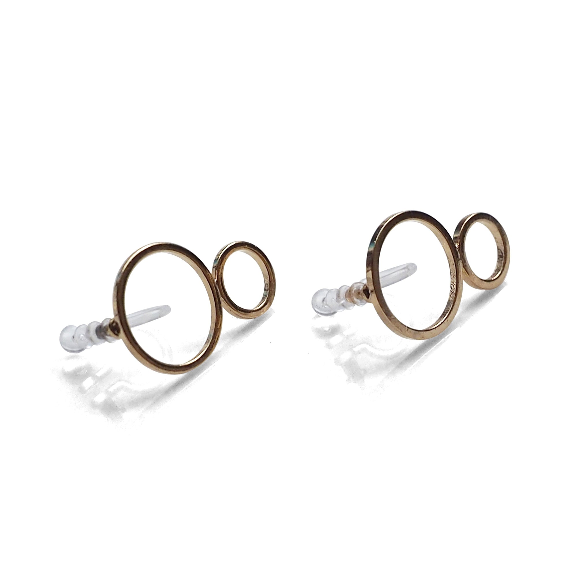 Double hoop invisible clip on stud earrings ( Gold tone ) - miyabigracejewelry.com