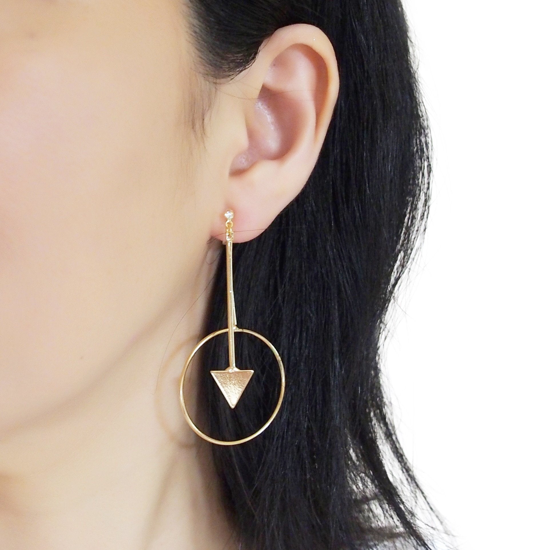 Double Sided Ball and Arrow Bar Clip on Hoop Earrings (Gold tone) - miyabigracejewelry.com