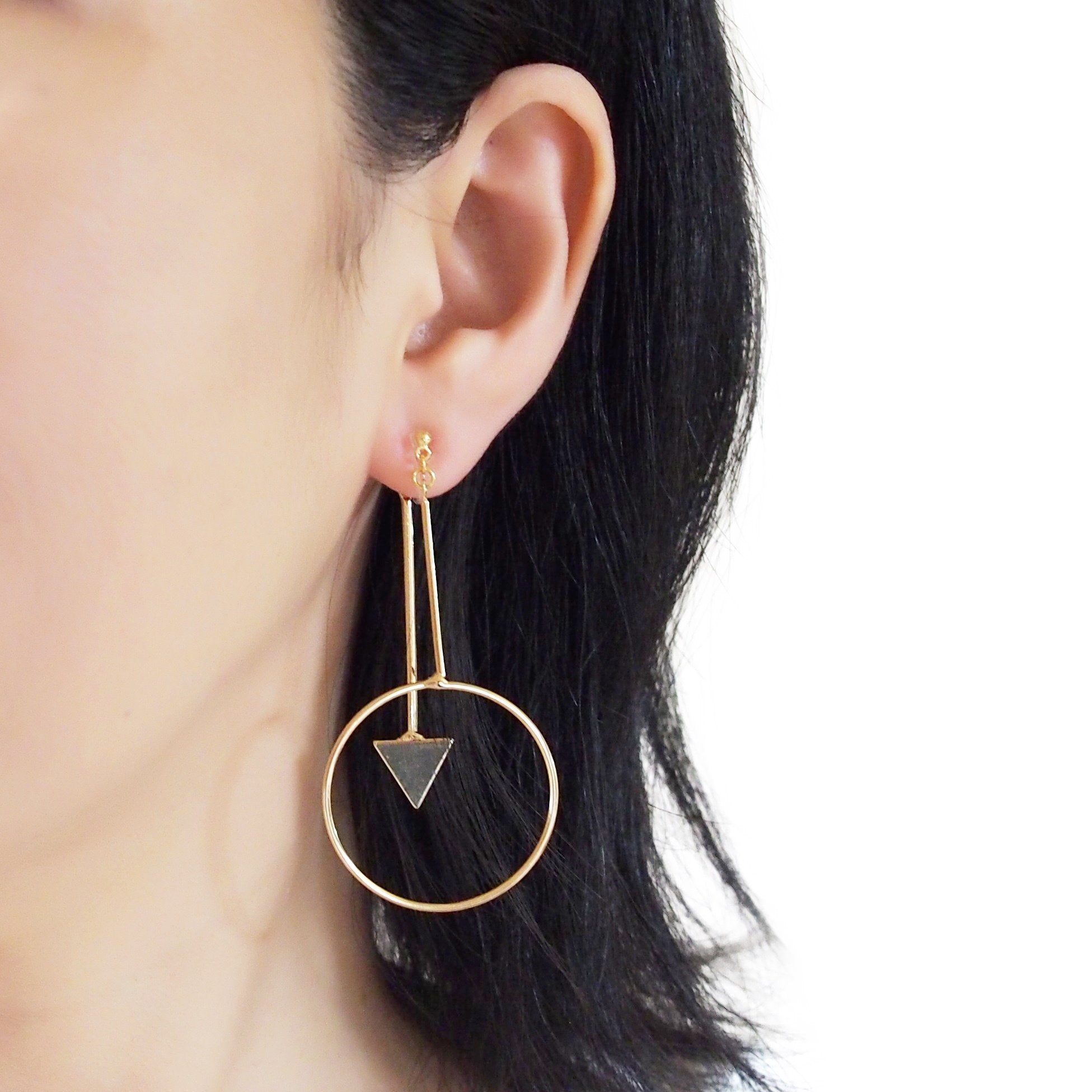 Double Sided Ball and Arrow Bar Clip on Hoop Earrings (Gold tone) - miyabigracejewelry.com