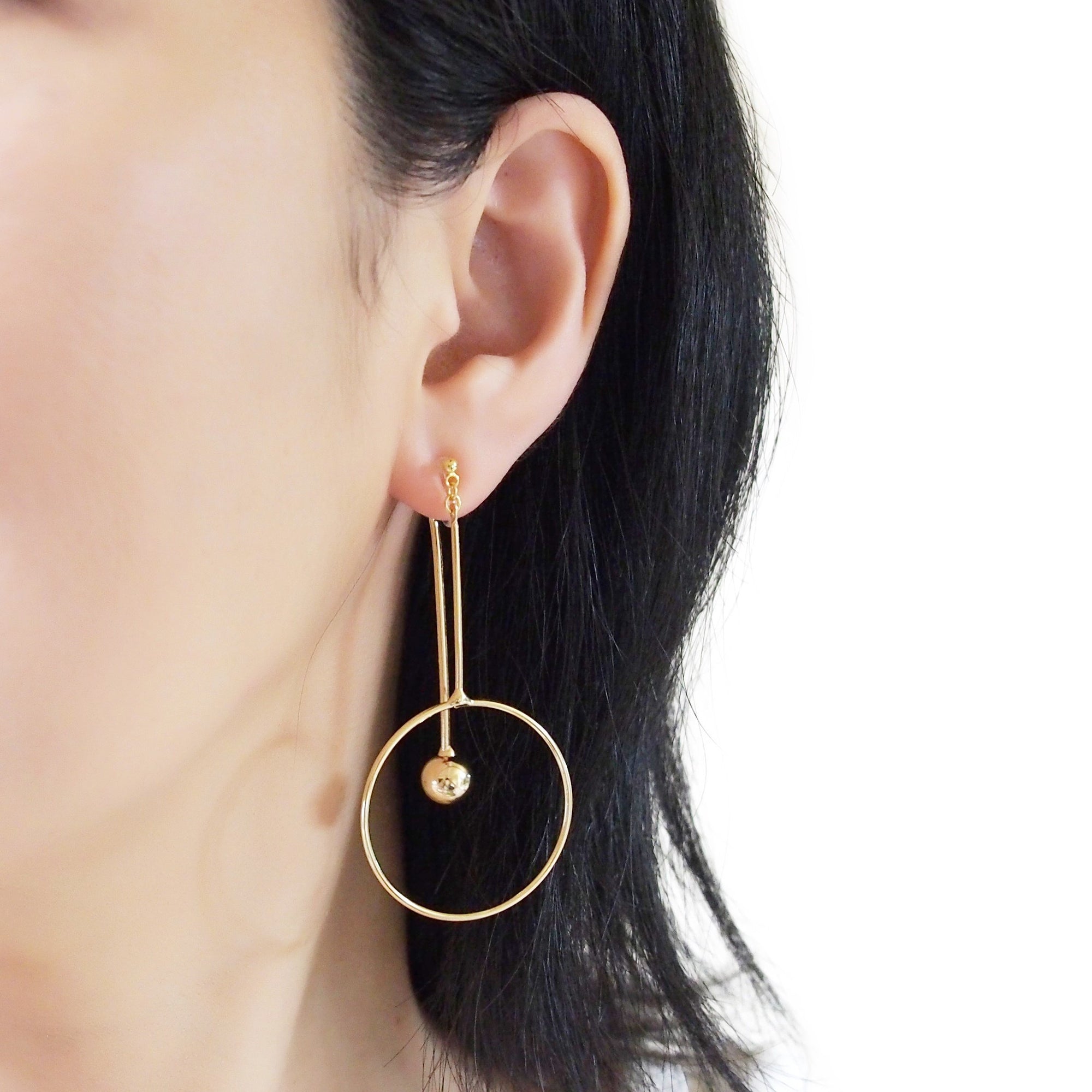 Double Sided Ball and Arrow Bar Clip on Hoop Earrings (Gold tone) - miyabigracejewelry.com