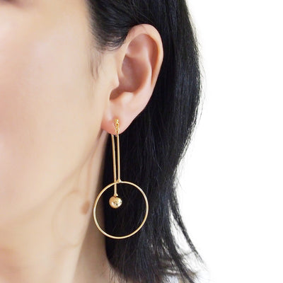 Double Sided Ball and Arrow Bar Clip on Hoop Earrings (Gold tone) - miyabigracejewelry.com