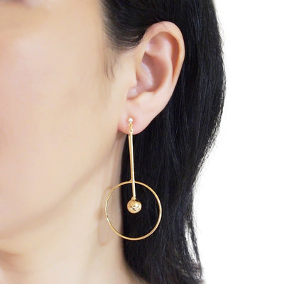 Double Sided Ball and Arrow Bar Clip on Hoop Earrings (Gold tone) - miyabigracejewelry.com