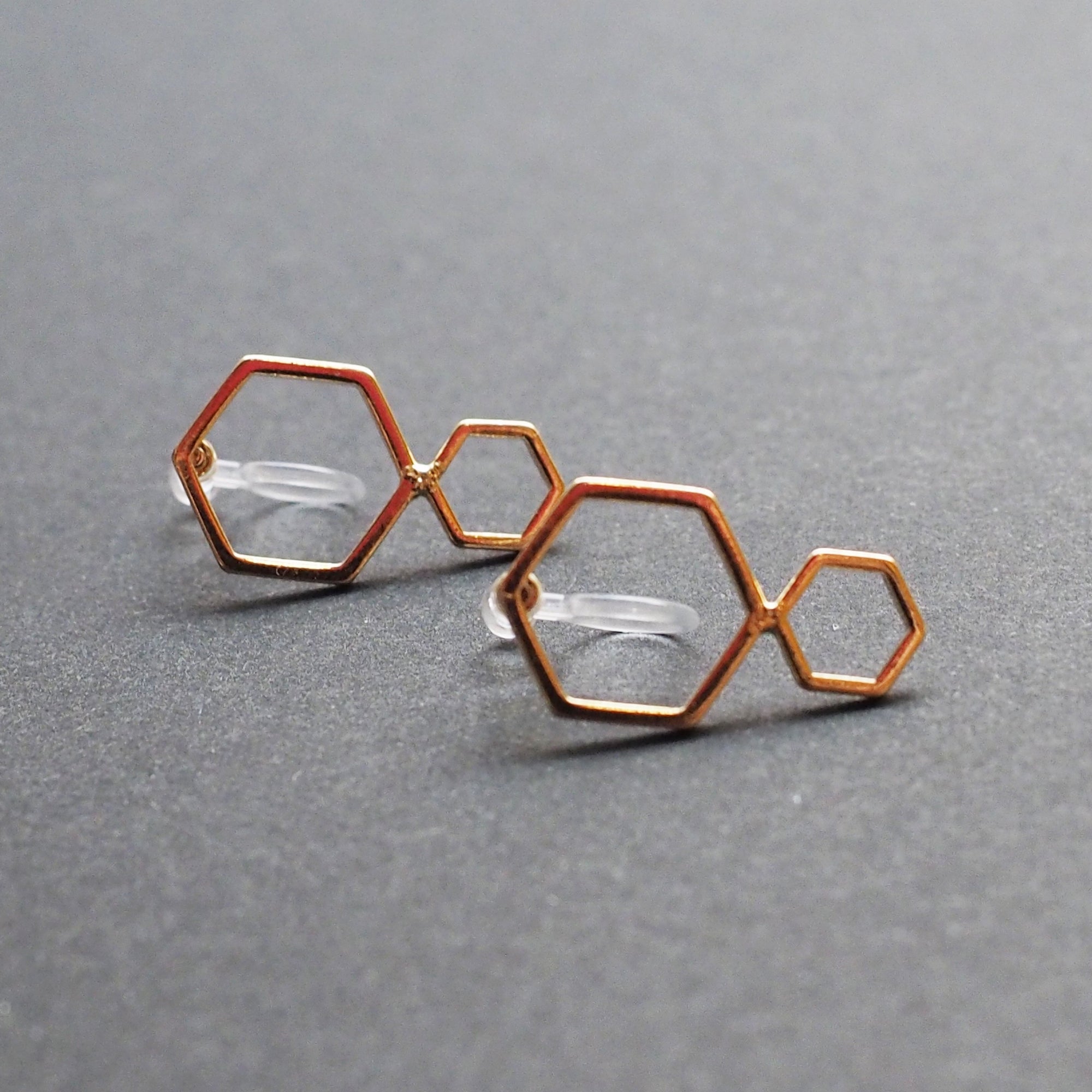 Double hexagon invisible clip on stud earrings ( Gold tone ) - miyabigracejewelry.com