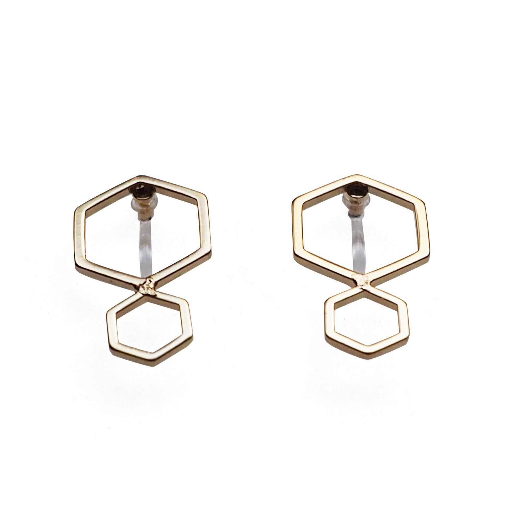 Double hexagon invisible clip on stud earrings ( Gold tone ) - miyabigracejewelry.com