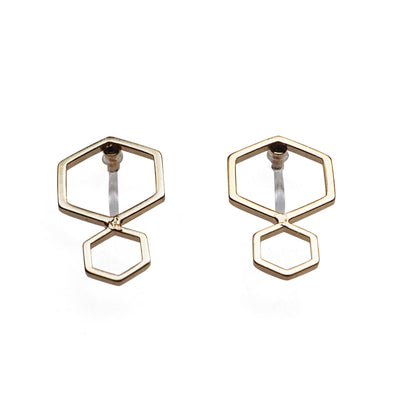 Double hexagon invisible clip on stud earrings ( Gold tone ) - miyabigracejewelry.com