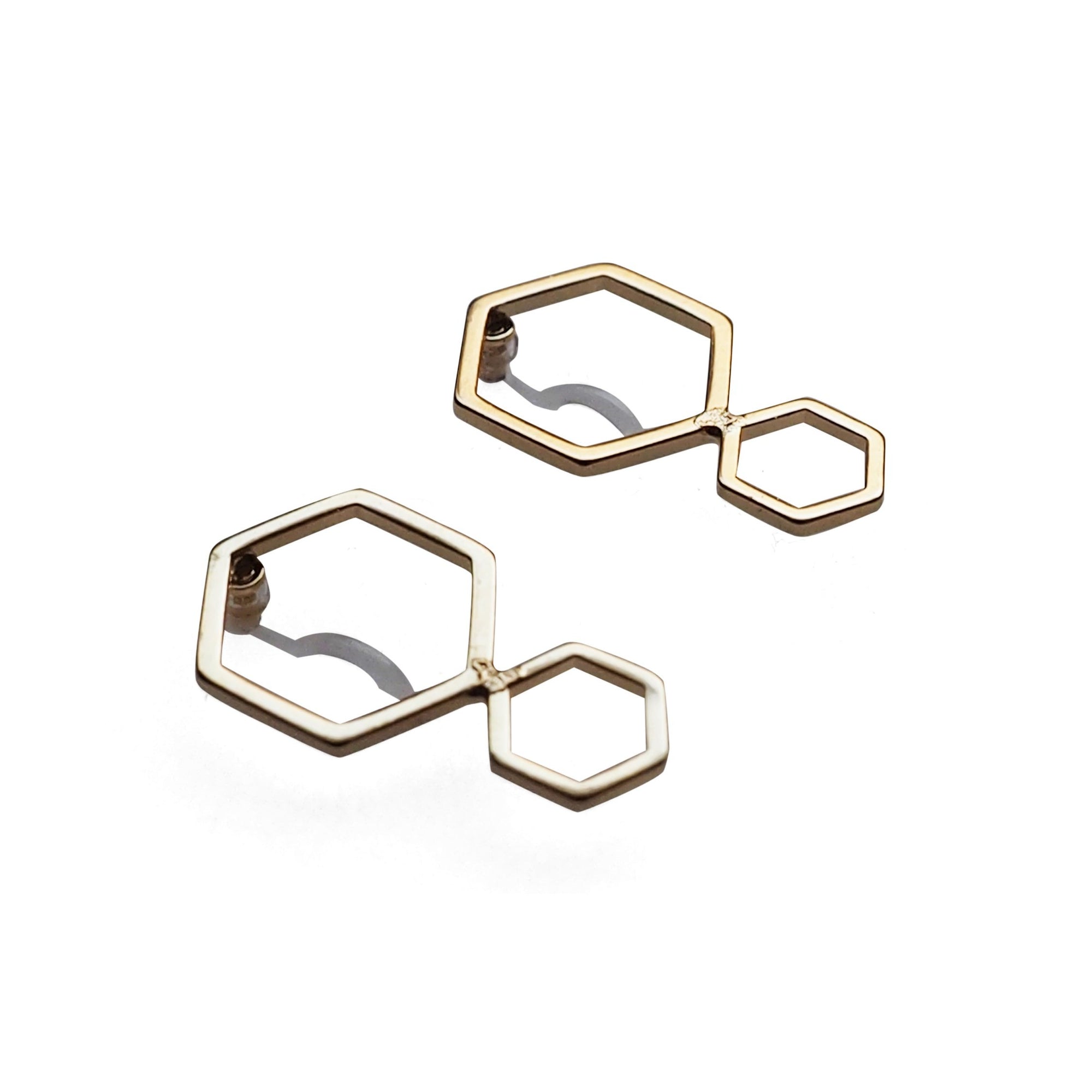 Double hexagon invisible clip on stud earrings ( Gold tone ) - miyabigracejewelry.com