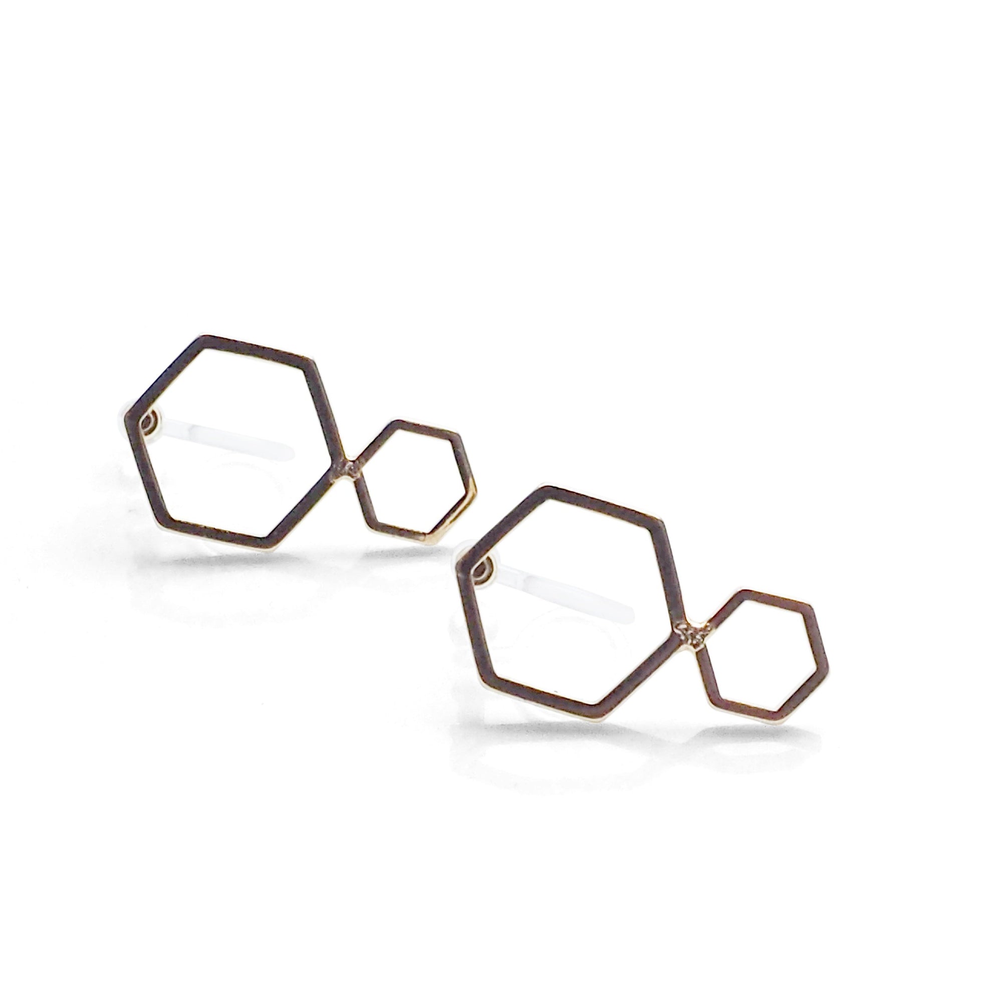 Double hexagon invisible clip on stud earrings ( Gold tone ) - miyabigracejewelry.com
