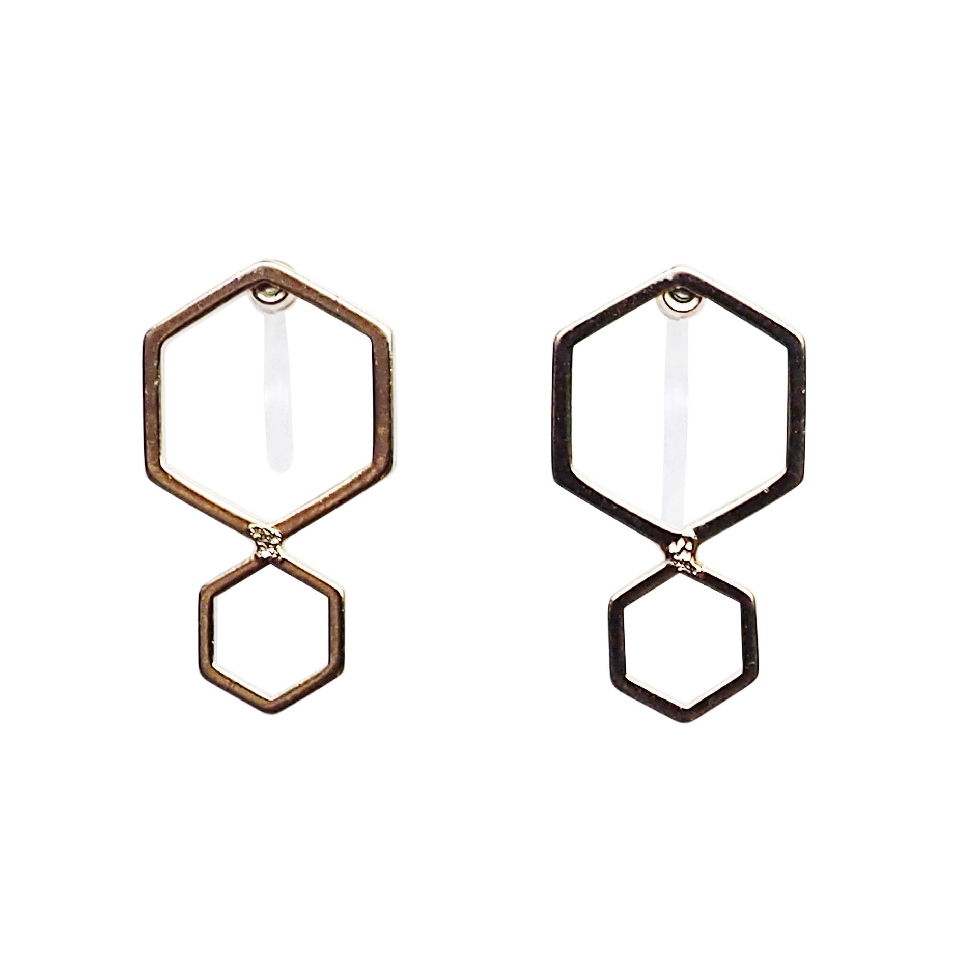 Double hexagon invisible clip on stud earrings ( Gold tone ) - miyabigracejewelry.com