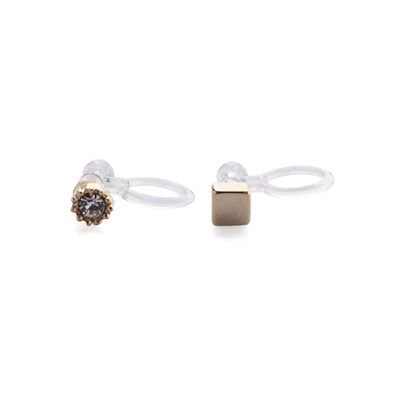 Square Rhinestone and Gold Invisible Clip On Stud Earrings - miyabigracejewelry.com