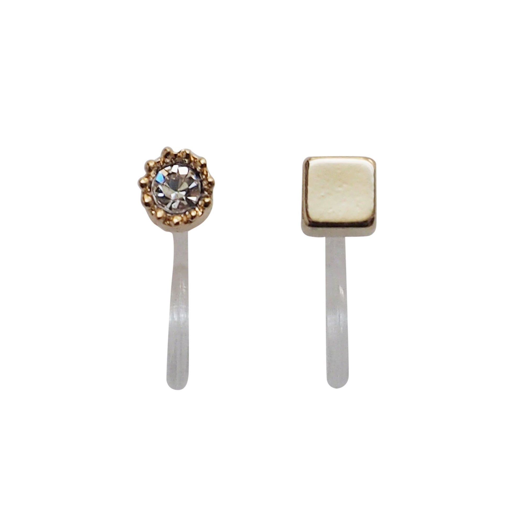 Square Rhinestone and Gold Invisible Clip On Stud Earrings - miyabigracejewelry.com