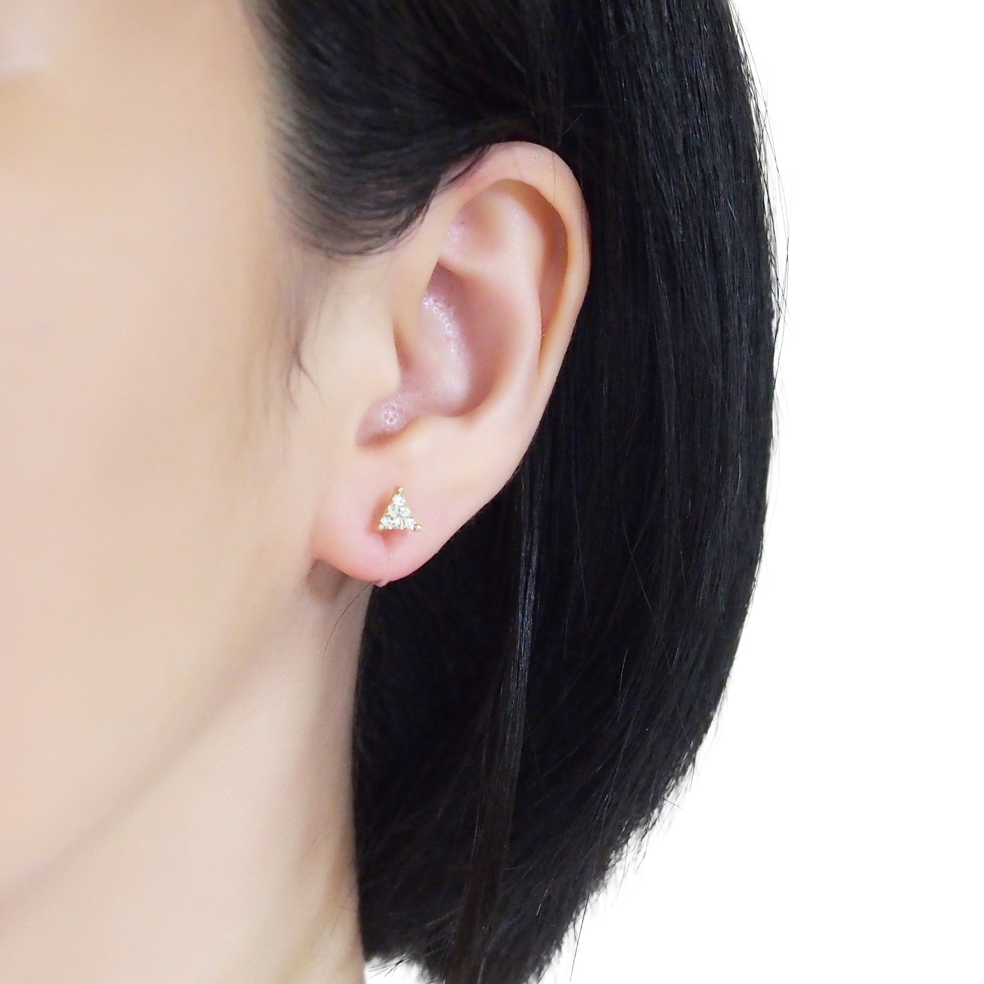 Gold Triangle Pave Rhinestone Invisible Clip On Stud Earrings - miyabigracejewelry.com