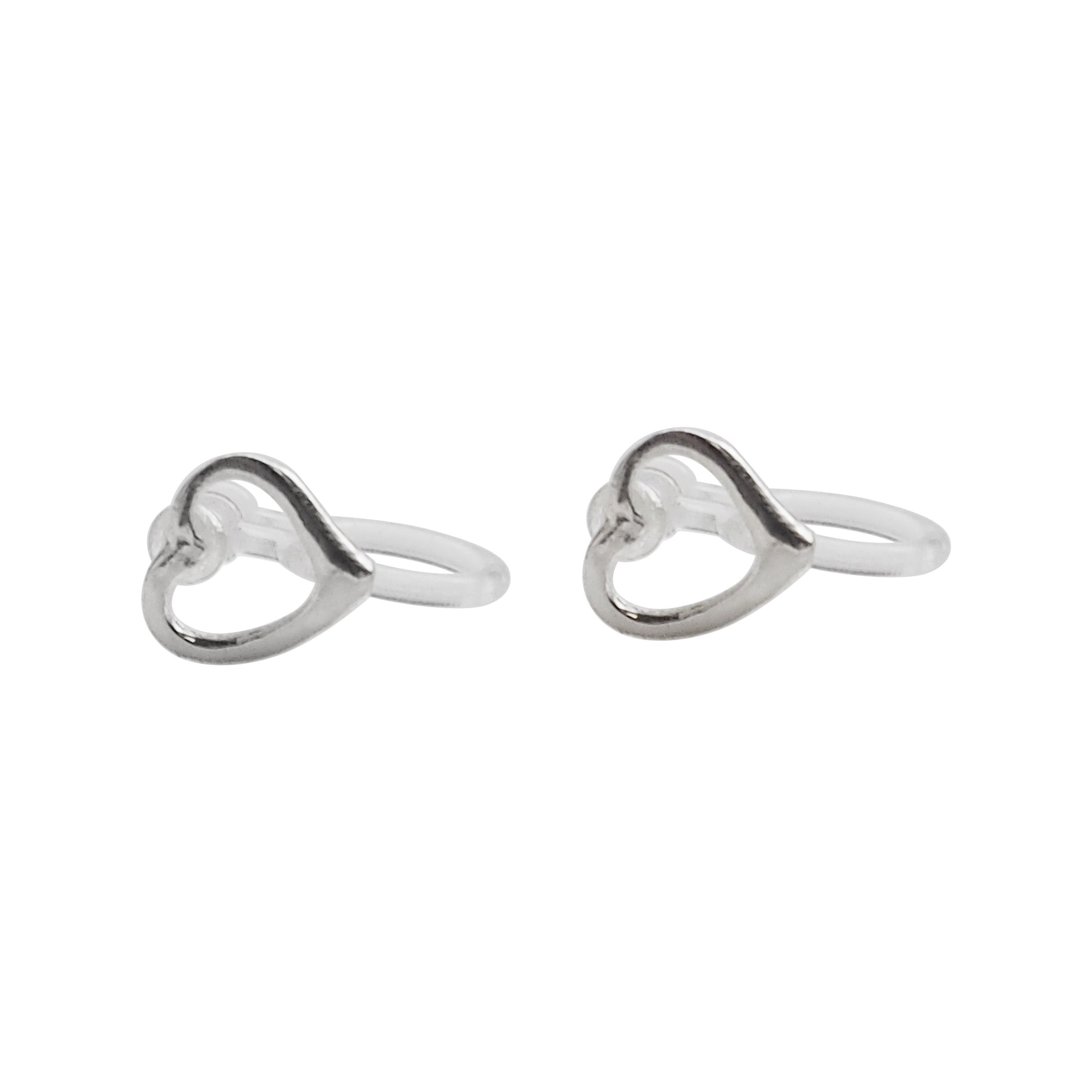 925 Sterling Silver Heart Invisible Clip On Stud Earrings - Miyabi Grace