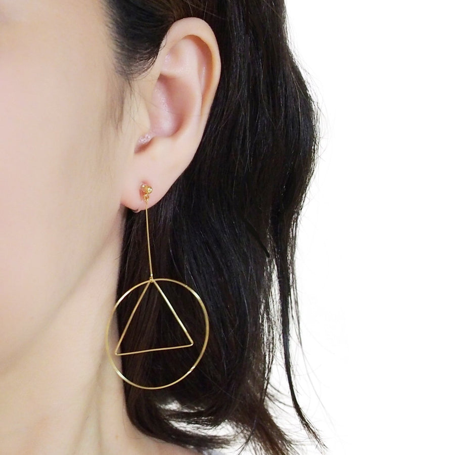Dangle Gold Geometric Hoop Invisible Clip On Earrings - Miyabi Grace