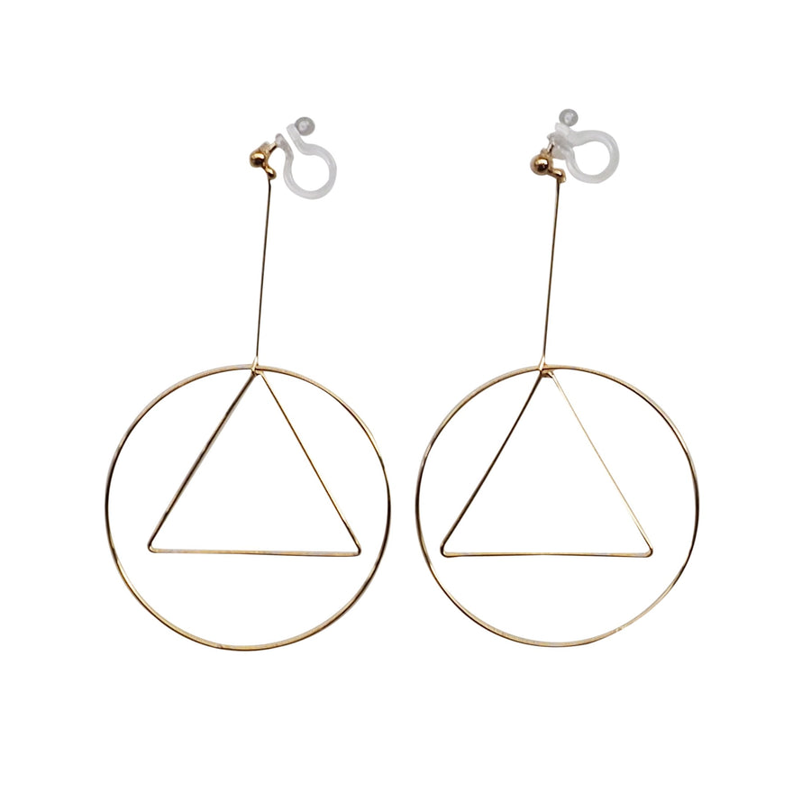 Dangle Gold Geometric Hoop Invisible Clip On Earrings - Miyabi Grace